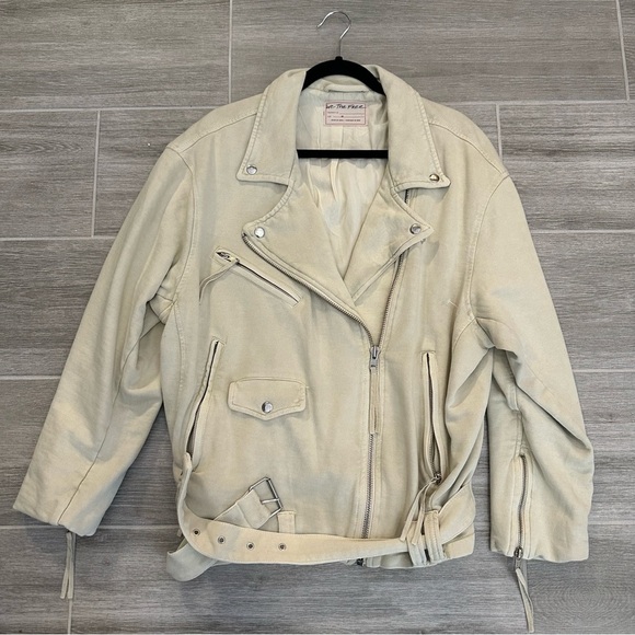 Free People Rebel Rebel Knit Moto Jacket / Vanilla Crème Size Medium - Picture 2 of 2